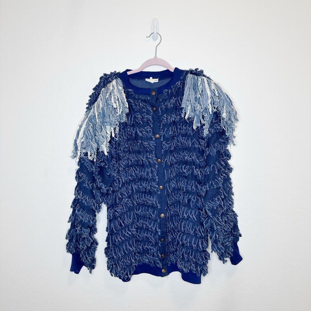 Rare Vintage Fringed Denim Shag Jacket Size Large